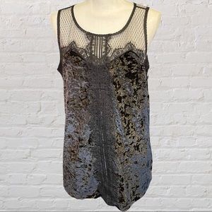 Black Crushed Velvet, Lace and Mesh Maurice’s Top
